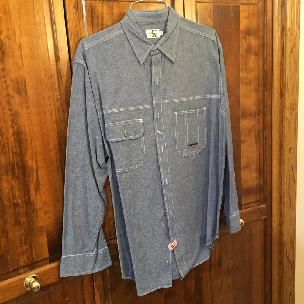 Calvin Klein Jeans light denim shirt, size L, pockets, button cuffs